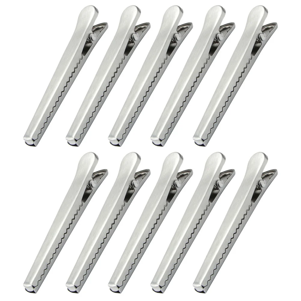 10 Pcs Bag Clips Stainless Steel Alligator For Food Sealing Multipurpose Snack Clamps Spring Silver Storage