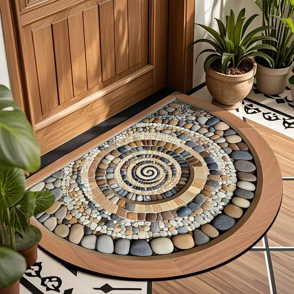 Semi-circular Velvet Floor Mat Entrance Door Pad Wear-resistant Dirt-resistant Door Mat Easy to Care