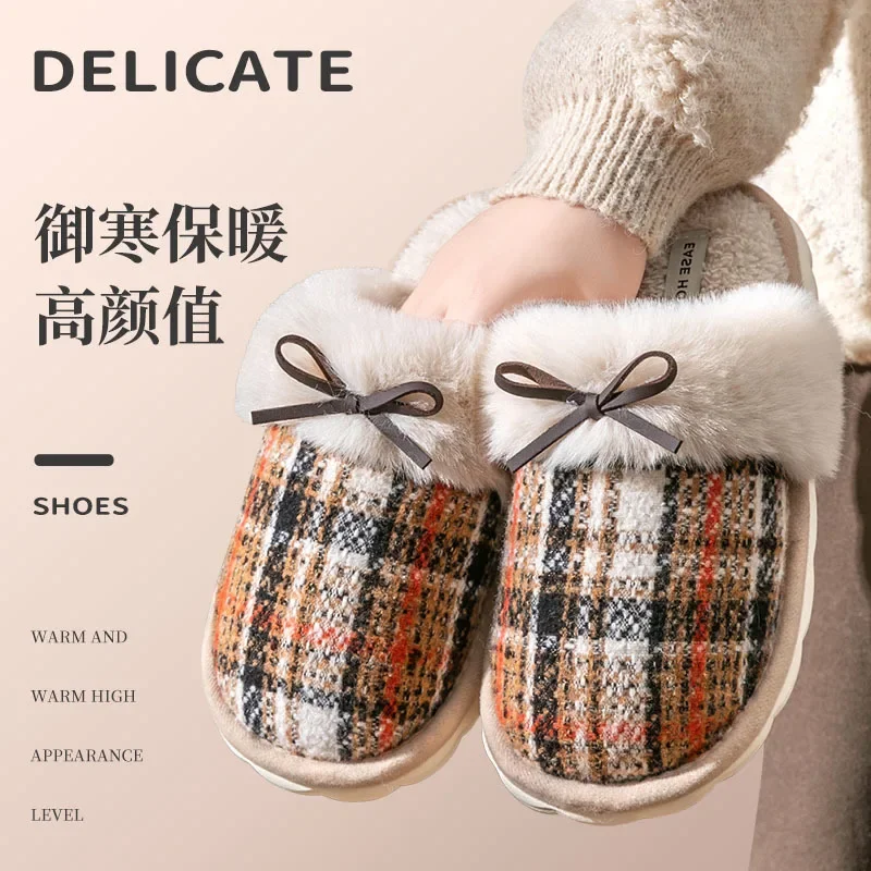 Flats Soft Fluffy Slippers House Winter Furry Slides Soft Fluffy Collar Lining Slippers Indoor Warm Bedroom Plush Women Slippers