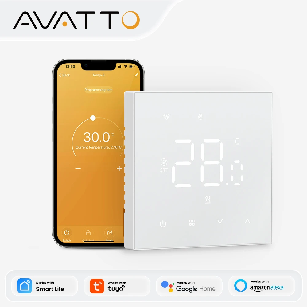 

AVATTO Tuya WiFi Matter умный термостат WaterGas электрический регулятор температуры подогрева пола для Alexa Google Apple HomeKit