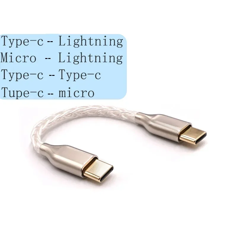 New 8-core 5N sterling silver Audio Cable Type-c to typec to Lightning to Micro USB-A USB-B For HiFi Headphone OTG Adapter