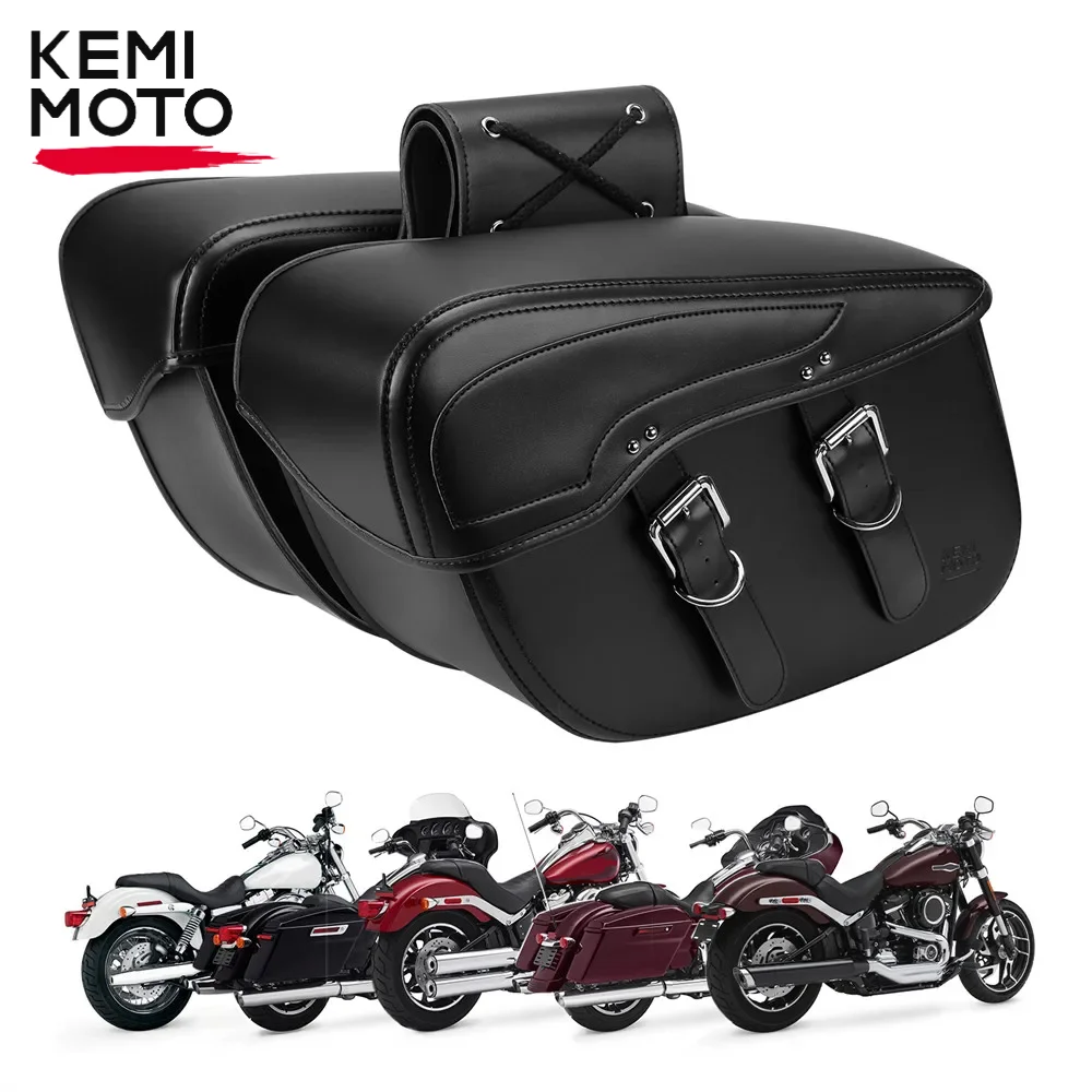 Motorcycle Side Saddle Bag Waterproof Leather Motorcycle Saddlebag for Touring Street Glide Electra Glide for Sportster 883 1200