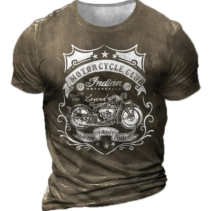 

Men's Boutique Vintage Motorcycle Elements Pattern Short Sleeve Men's Casual Fitness Sports T-Shirt Men's Fashion Trend Top