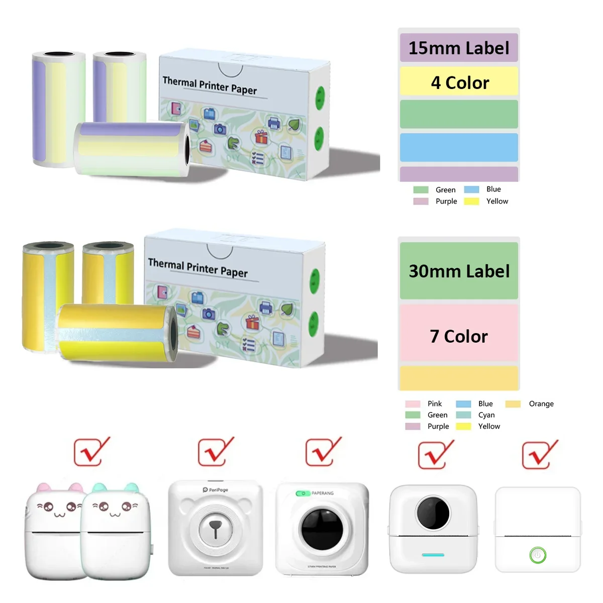 Color Label 15/30mm Thermal Label Sticky Paper For Pocket Printer 57mm Width Photo Printer For Scrapbook, Labels,To Do List,Memo