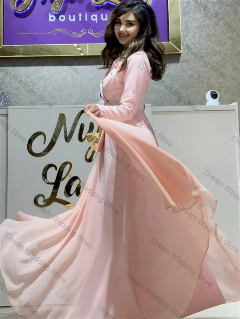 

Pink Women Suit Set 2 Pcs Blazer+Prom Dress Long Skirt Spring Formal Office Lady Jacket Customized Wedding Guest Coat