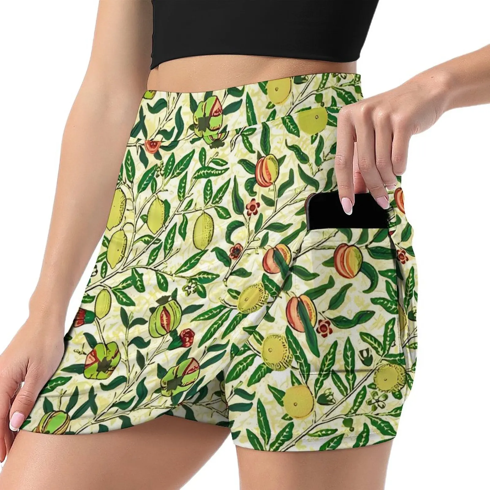 Art Nouveau Skirt William Morris Lemons Cute Mini Skirts Summer High-waisted Design Street Wear Casual Skirt Big Size 3XL 4XL