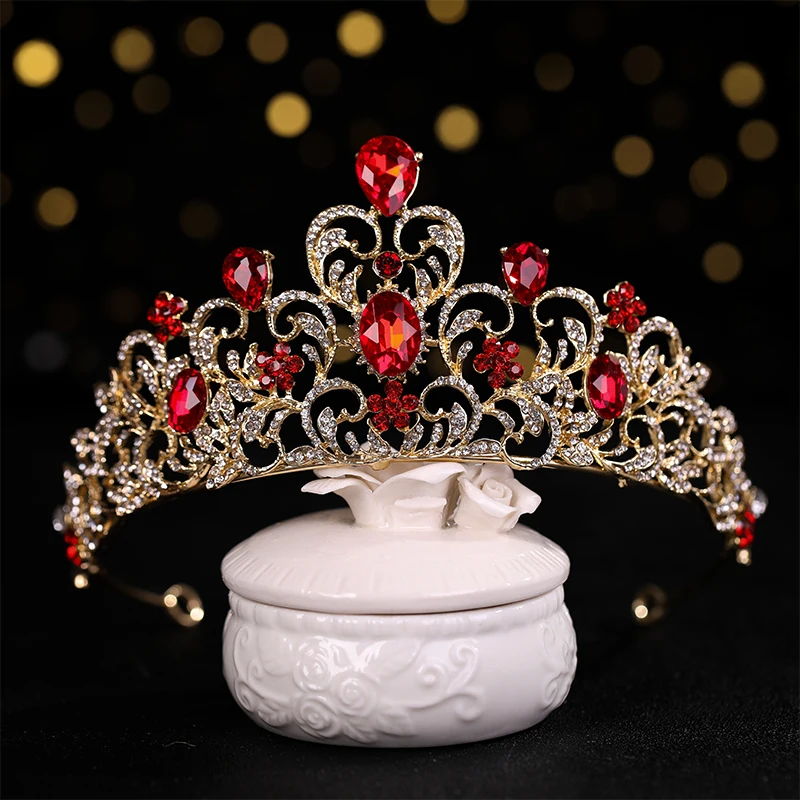 Wedding Hair Tiara Crystal Bridal Tiara Crown Wedding Hair Accessories Headpieces Head Jewelry Gold Color Diadem Veil Tiaras image 5