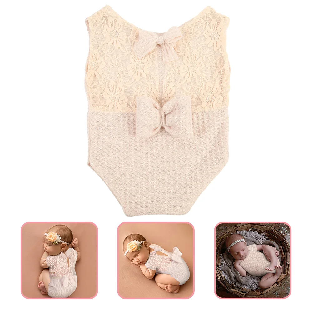 Solid Color Jumpsuit Newborn Props Photo for Photoshoot Baby Clothes Girl Picture Outfit Lace Photography Outfits