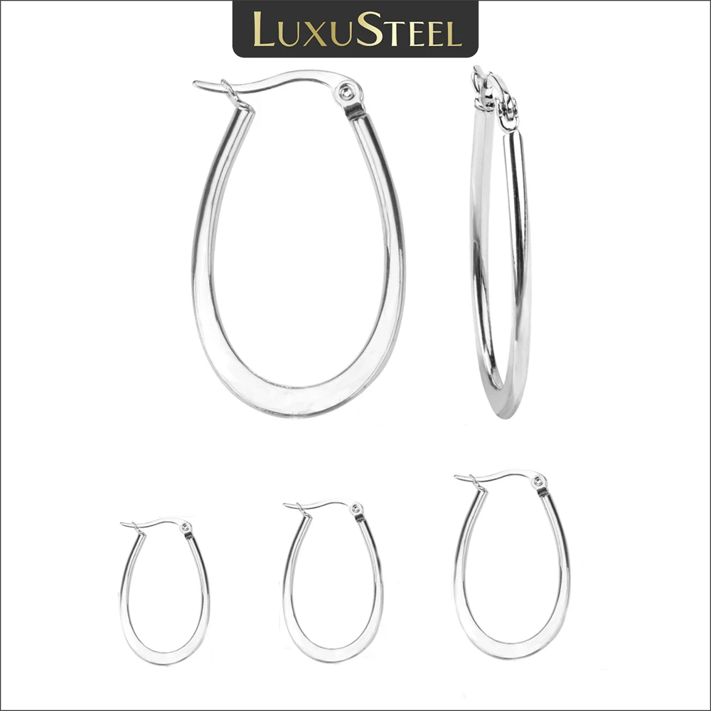 LUXUSTEEL Stainless Steel Large Flat U Shape Hoop Earrings For Women Geometric Big Circle Earrings Punk Ear Jewlery Gifts 2023