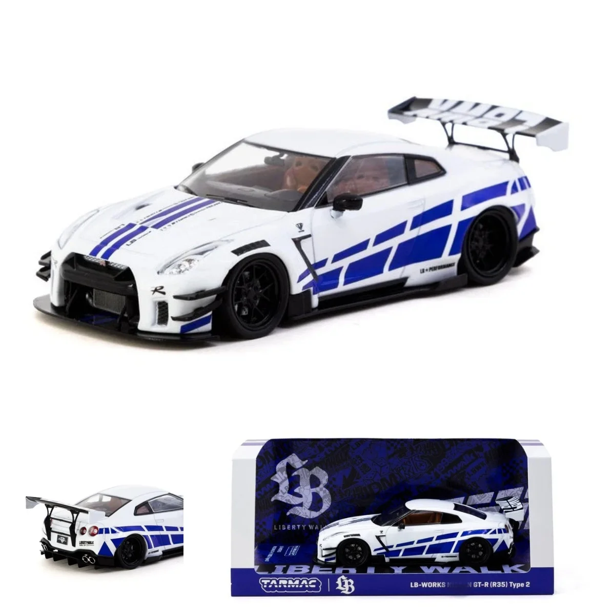 

Коллекционная модель автомобиля Tarmac Works T43-019-WH GT-R (R35) LB Work Type 2, бело-синяя, масштаб 1:43, лимитированная серия, хобби-игрушка