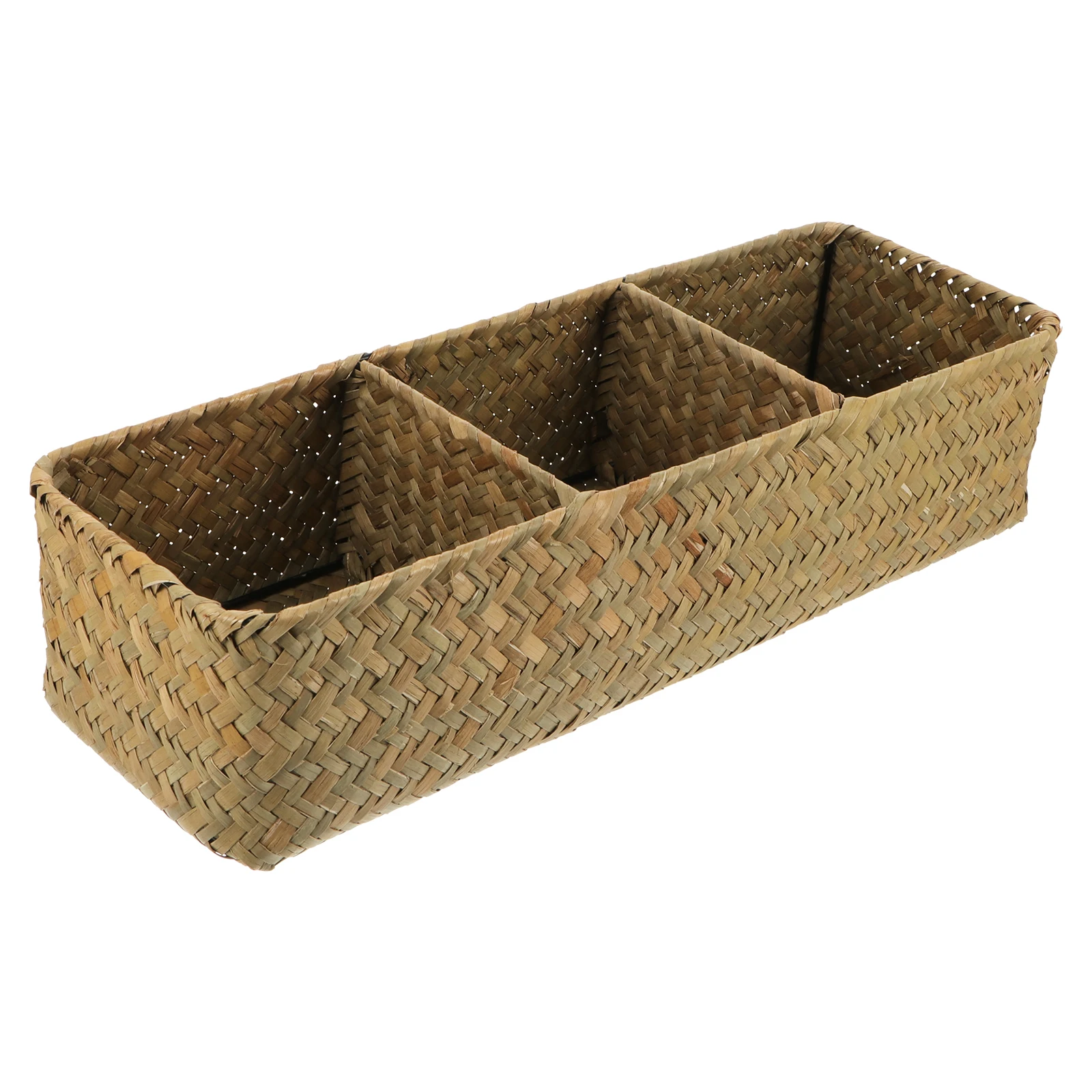 

Rattan Storage Woven Desktop Organizer 3 Compartments Woven Desktop Organizer Lightweight Compact Home Office Container Basket