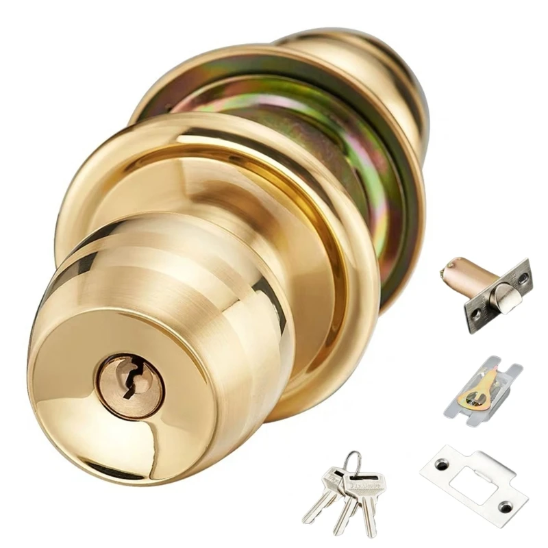 Brass Finished Keyed Entry Door Knob Reversible for Left or Right Handed door