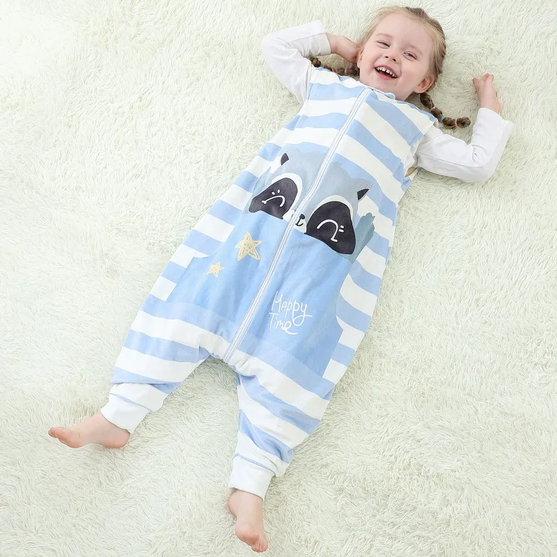 Saco de dormir sem mangas dos desenhos animados para crianças, pijamas unissex, impressão com pés, mochila, pijamas para meninas e meninos, 1-6T