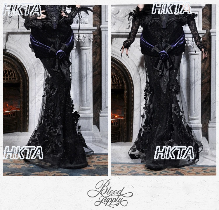 

Original Gothic Luxurious Embroidered Mermaid Skirts Women Subculture Halloween Y2K Skirt New Autumn Slim Lace Balck Long Skirt