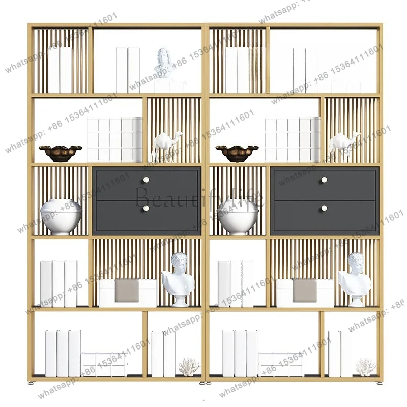 

Nordic light luxury wrought iron storage floor study multi-layer storage bookshelf office with drawer display shelf