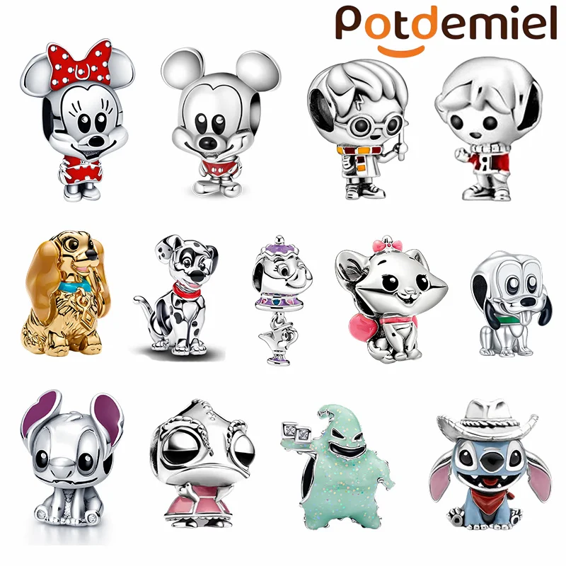 Potdemiel Disney 925 Silver Minnie, Marie Cat And Oogiebugee Pendant, Perfect For Diy Original Bracelets, Girls' Holiday Gift
