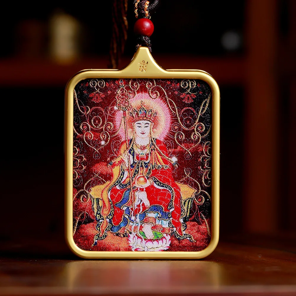 

Pengsen Jewelry Jiuhua Mountain Tibetan King Tangka Pendant Double sided Three dimensional Brass Gilded Gold Necklace Pendant