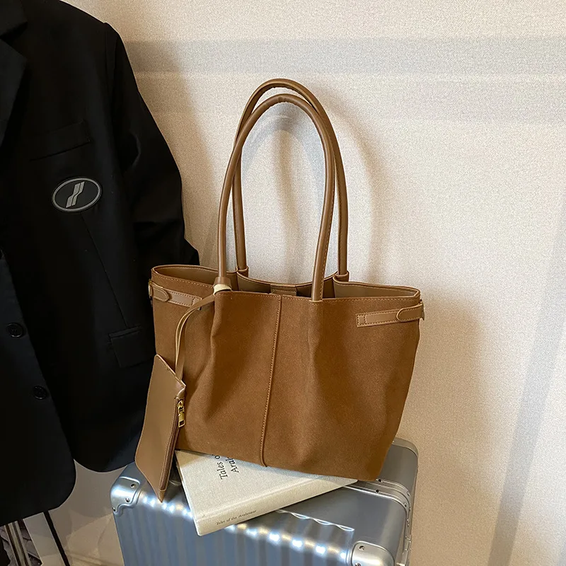 

2025 Autumn Winter Suede Tote Bag, Luxe Shoulder Purse for Women, Vintage Commuter Crossbody, Casual Day to Night Bag, Textured