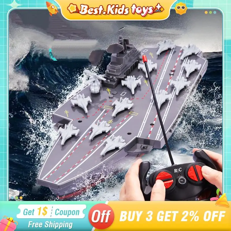 2.4G Remote Control Warship Aircraft 4CH Simulated RC Destroyer Boat Model Waterproof Dual Motor Kids Toys Boys Water Game Gifts