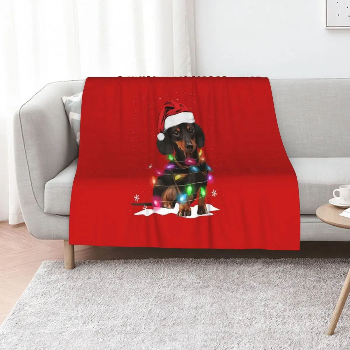 Dachshund Christmas Lights With Snow Sweater Throw Blanket Personalized Gift Bed Baby Luxury Designer Picnic Blankets