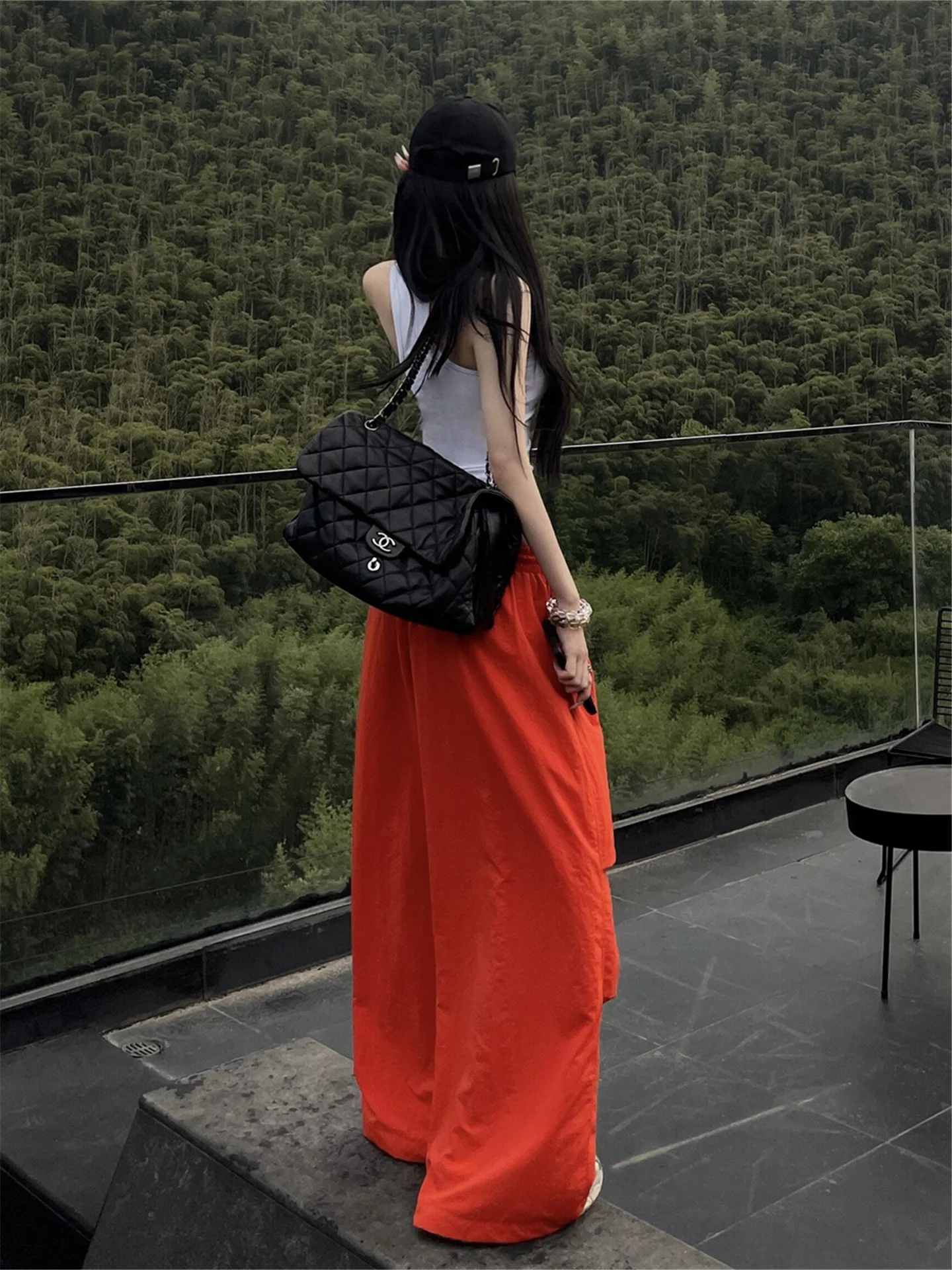 

High Waist Wide Leg Pants Women's Summer Thin Street Style Pleated Drawstring Long Trousers Casual Loose Fit Straight Tube