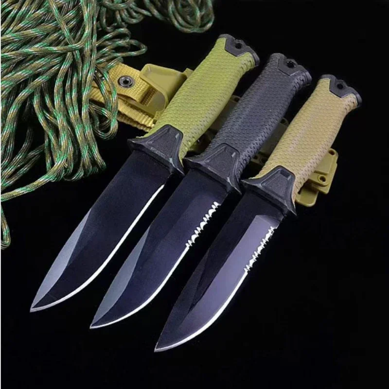 New Outdoor Jungle Tactical Straight Knife, Portable Self-Defense Survival Knife with K Sheath, Sharp Camping Pocket Knife