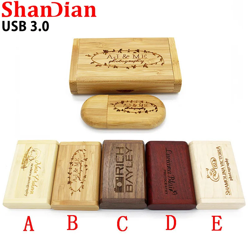 SHANDIAN USB 3.0 LOGO customized wooden usb + Box Personal LOGO pen drive 8GB 16GB 32GB usb Flash Drive pendrive Memory stick