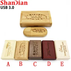 SHANDIAN USB 3.0 LOGO customized wooden usb + Box Personal LOGO pen drive 8GB 16GB 32GB usb Flash Drive pendrive Memory stick