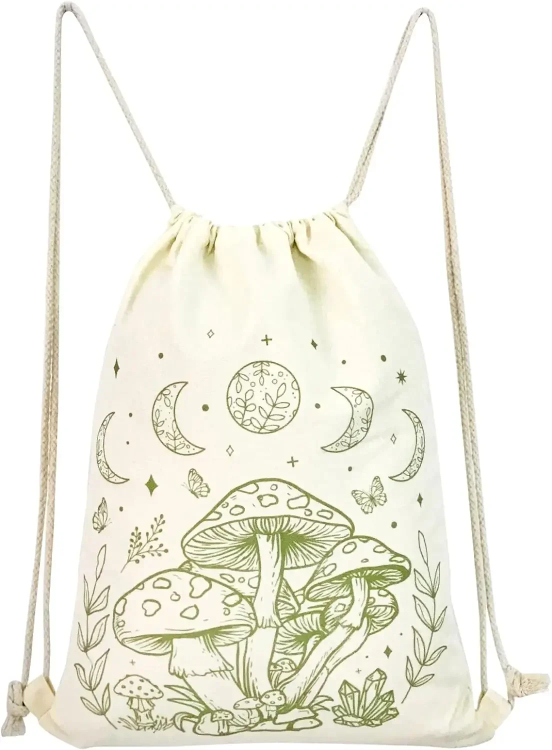 GCB-07 Backpack Aesthetic Mushroom Drawstring Bag Cute Cotton Canvas Backpacks for Women