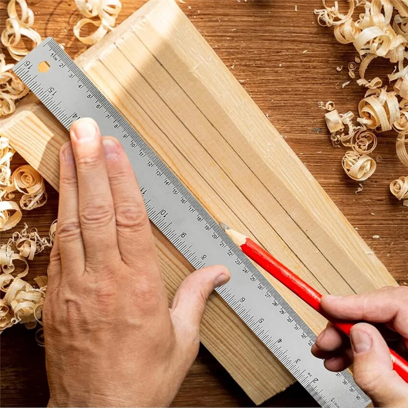 5Pcs Cork Backed Ruler Stainless Steel Ruler, 6/8/12/14/16 Inch Metal Ruler,Straight Edge Ruler Non-Slip Metal Rulers