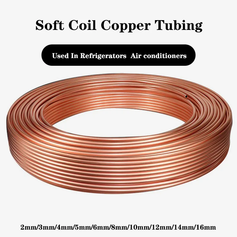 Soft Coil Copper Tube 2mm/3mm/4mm/5mm/6mm/8mm/10mm/12mm T2 Copper Seamless Round Pipe Tubing for Refrigerators Air conditioners