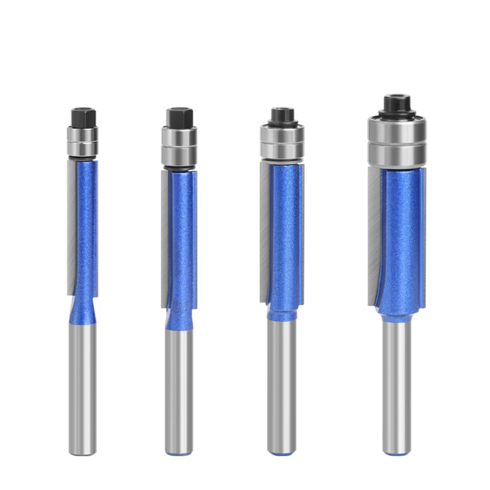 4pc Flush Trim Router Bit Set With Top Bearing For Wood Edge Cutting Milling Cutter Woodworking Tools Alloy Steel 8-12.7mm