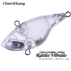 Chan’sHuang 20PCS Unpainted Blanks Bait 40mm 4g Rattles Vibration Lipless Crankbaits DIY Handmade Artificial Fishing Lure Tackle
