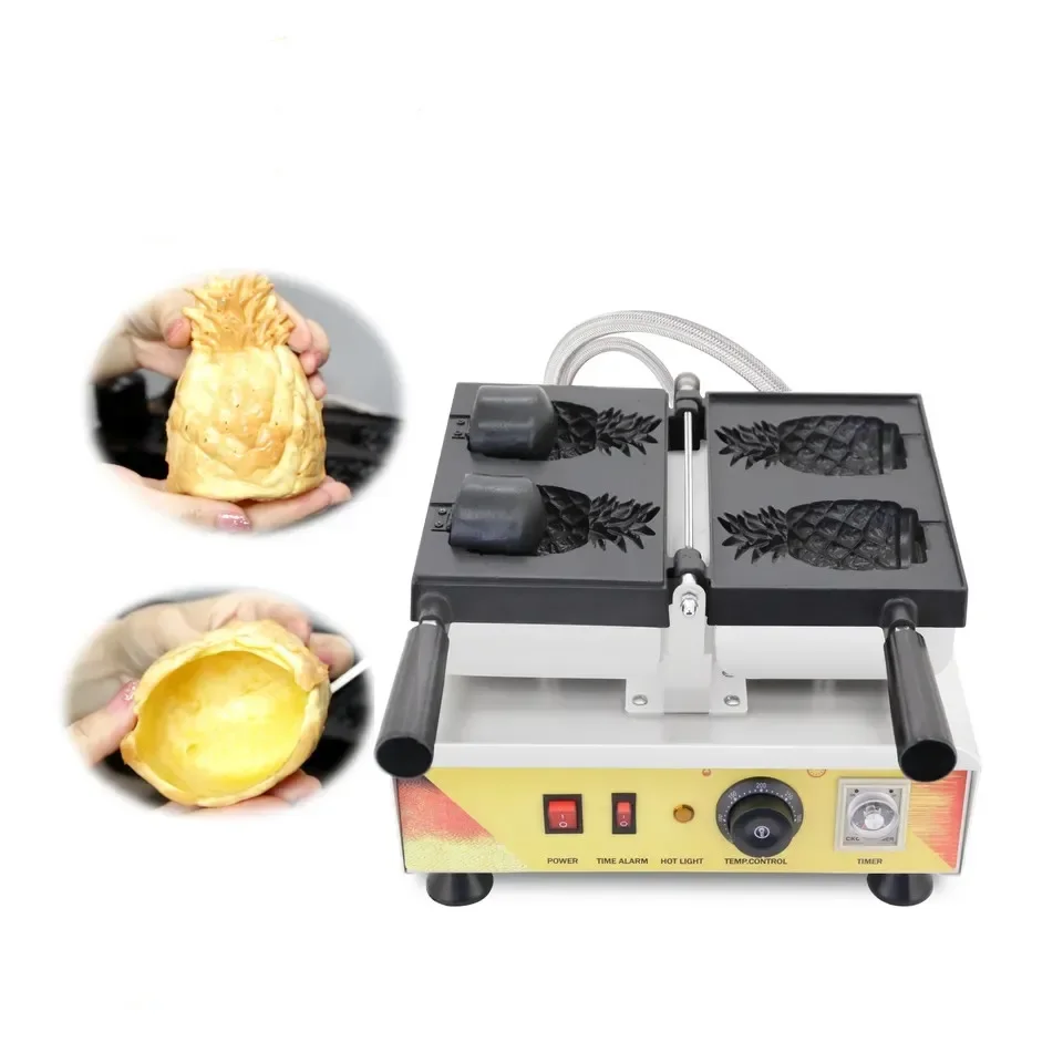 Commercial Electric Pineapple Taiyaki Waffle Maker Two Pineapples Shape Stainless Steel Fill Ice Cream Waffle Making Equipent