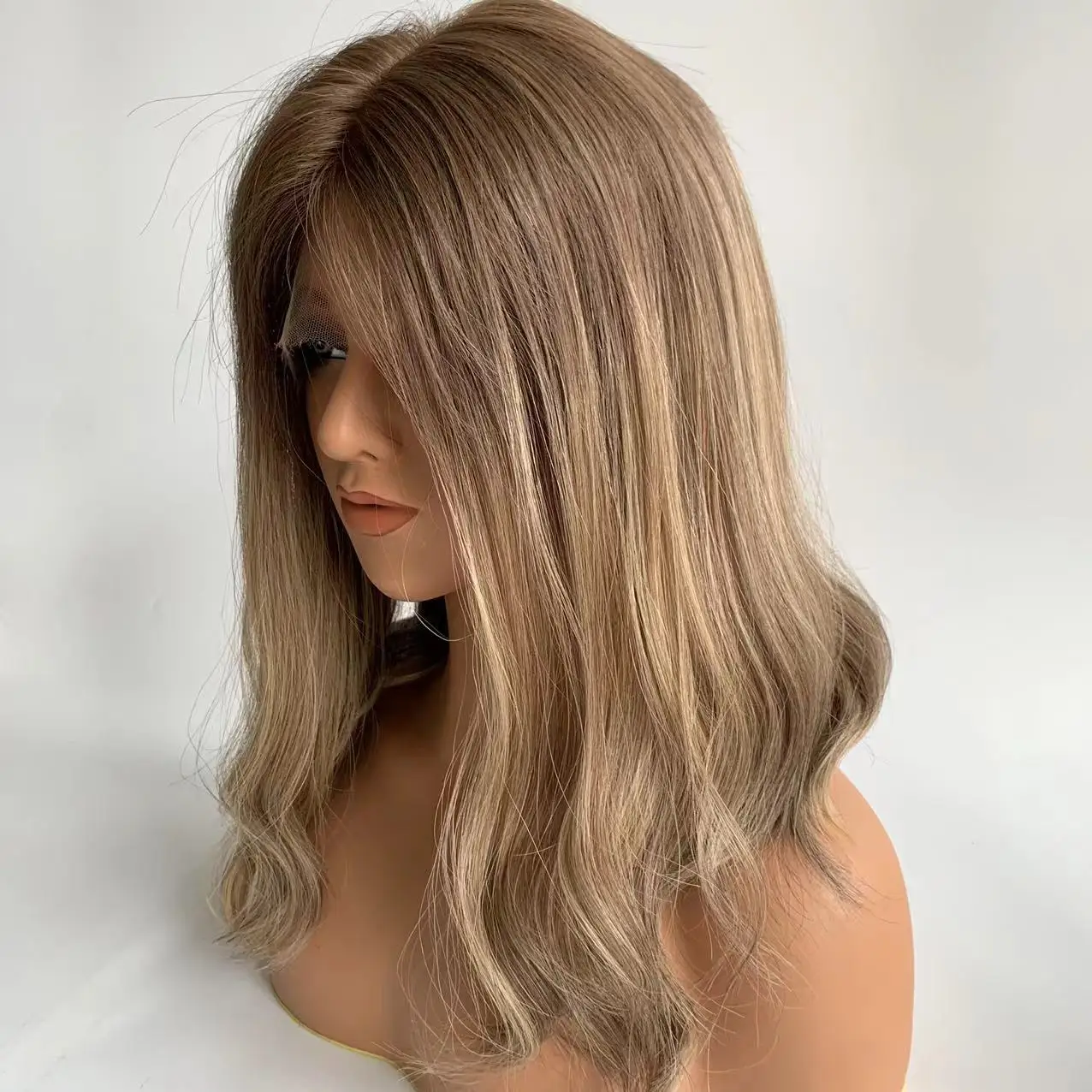 Peluca judía de encaje HD con resaltado marrón para mujeres blancas, cabello humano virgen europeo, parte superior de encaje HD para cabello adelgazante