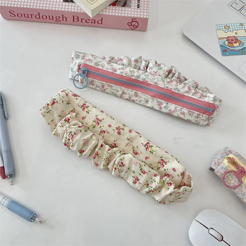 Cream Floral High Value Large Capacity Pencil Bag Student Stationery Storage Bag Student Class Pencil Case