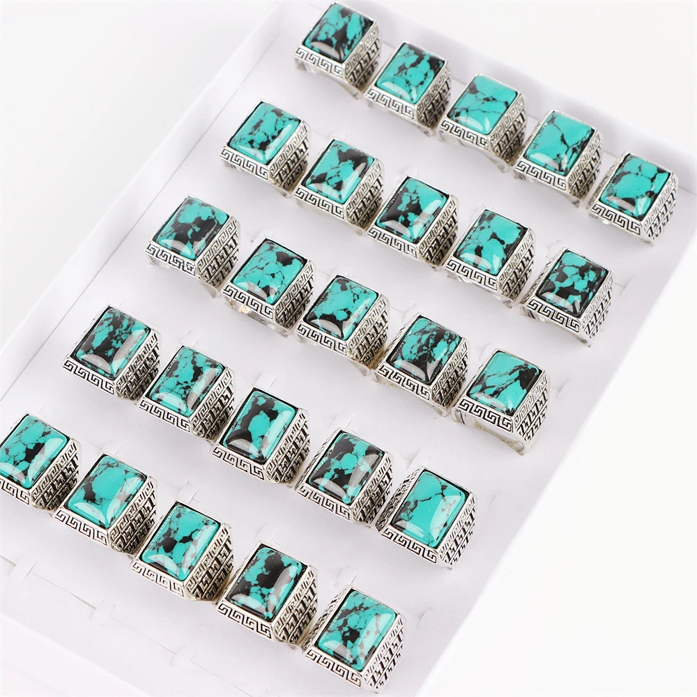 20Pcs/Lot Fashion Vintage Antique Natural Stone Rings Jewelry Gifts For Women Men Wedding Birthday Party