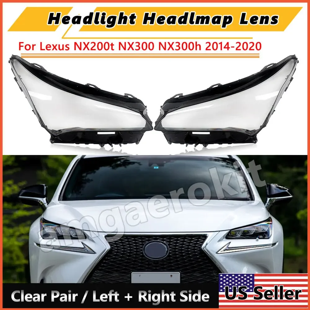 For 2014-2020 Lexus NX200 NX300 Left Right Headlight Lens Cover Cap Transparent