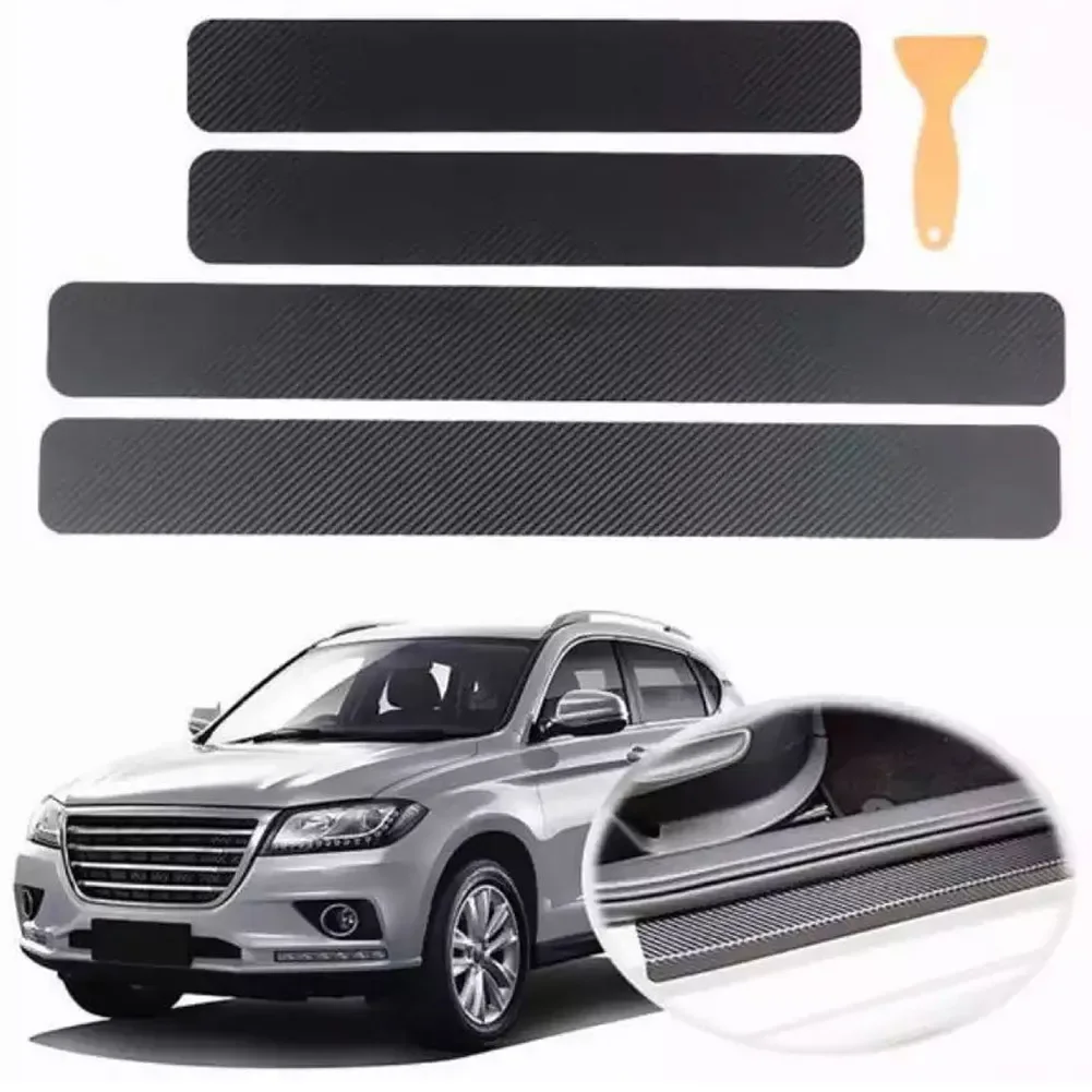 

4Pcs Carbon Fiber Car Door Plate Sill Scuff Cover Car Sticker DIY Paste Protector Strip Auto Door Sill Side Anti-Scratch Sticker