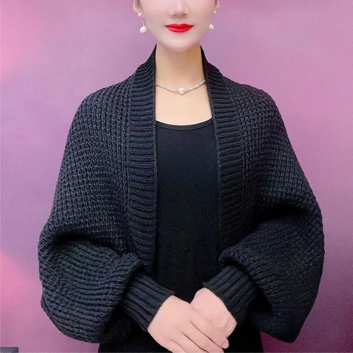 ربيع الخريف موضة الجوف خارج شال محبوك جديد طويل الأكمام لينة شبكة سترة سترة فضفاضة أنيقة الإناث محبوك الرأس
