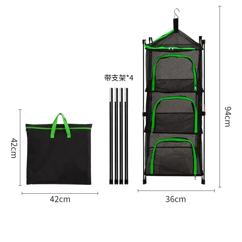 Everbright Store 2026 New Camping Tableware Storage, Drying Net, Four-layer Storage Net, Hanging Drying Net