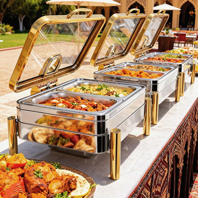 

XINGPAI Arab Catering Equipment Chafing Dishes Hydraulic Stainless Steel Chafing Dish With Glass Window