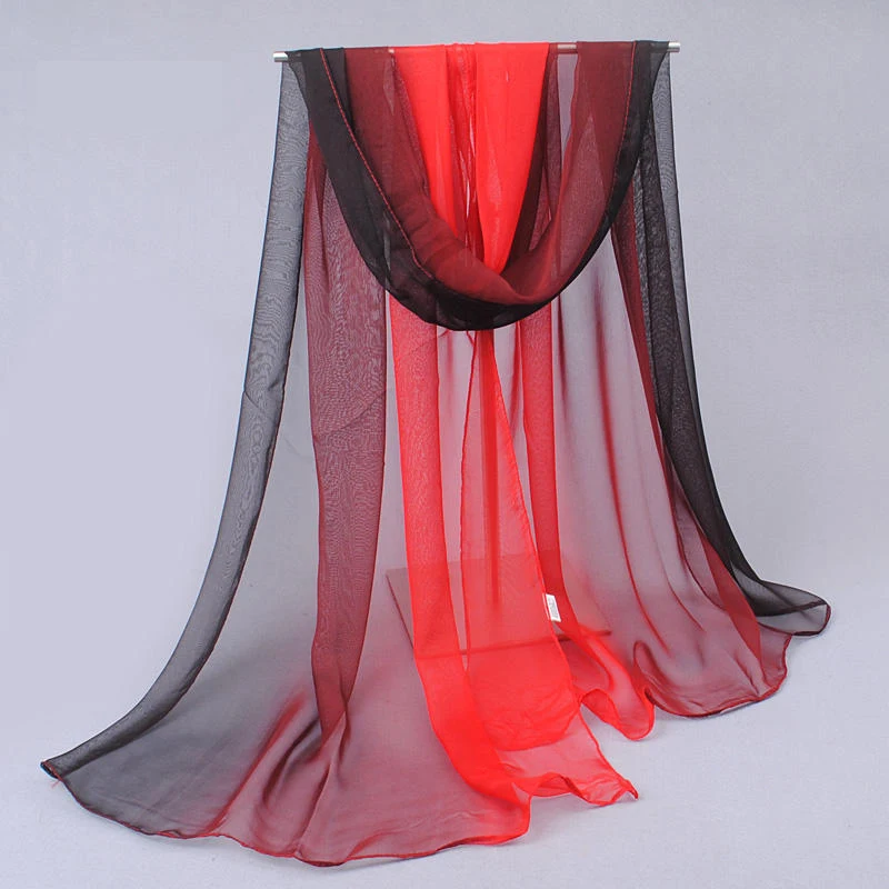 Farbverlauf Simulation Seidenschal Damen Chiffon Hijab Schals Lange Gaze Leichter Halstuch Georgette Schal Hijab – Detail 9