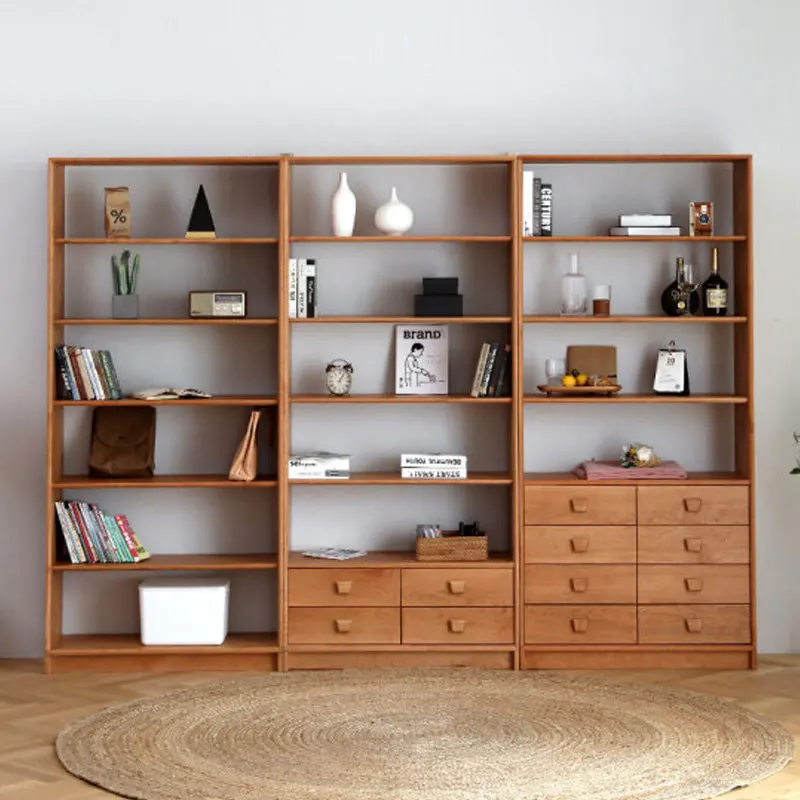 

All solid wood cherry wood shelf bookcase combination modern simple wood wax oil study locker display cabinet