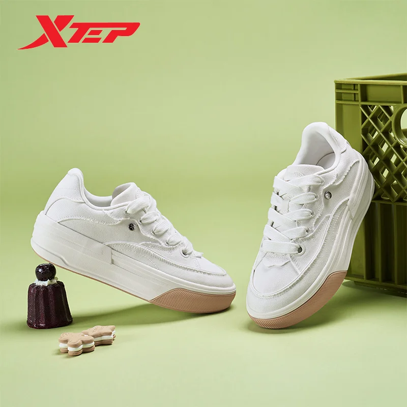 Xtep Platform Skateboarding Shoes For Women 2024 Autumm Comfortable Sports Shoes Jogging Fashion Sneakers 876318310006