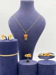 Leopard Head Inlaid Woman 4pcs-sets Plated Golden Wedding Bridal Jewelry Sets For Women  Party African Dubai  Gift