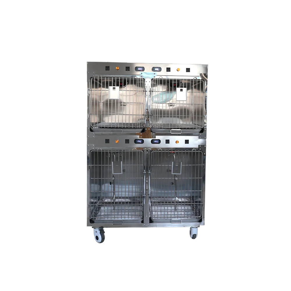 Manufacturer Stainless Steel Veterinary Instrument Warm Infrared Oxygen Chamber Cage ICU Heating Lamp Pet Dog Crate for Clinic