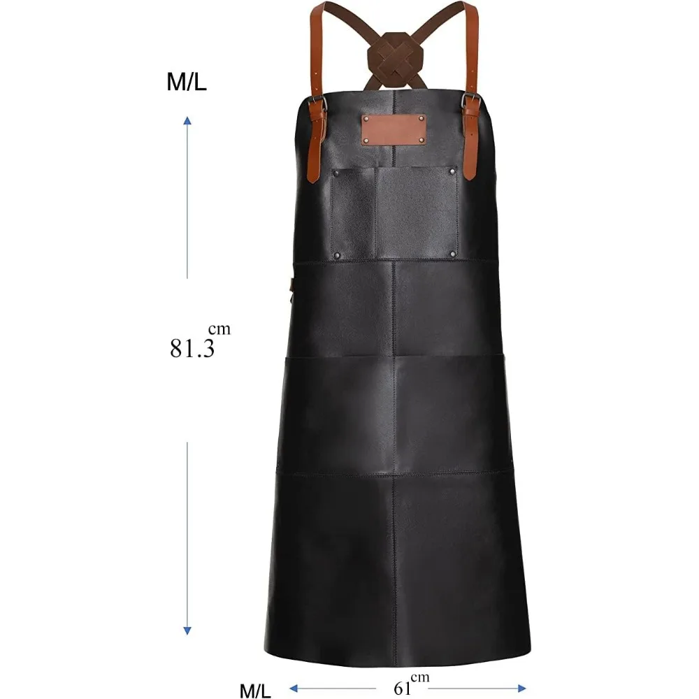 مآزر كروس بظهر من الجلد الطبيعي للرجال مع جيوب للاستخدام الاحترافي في المطبخ