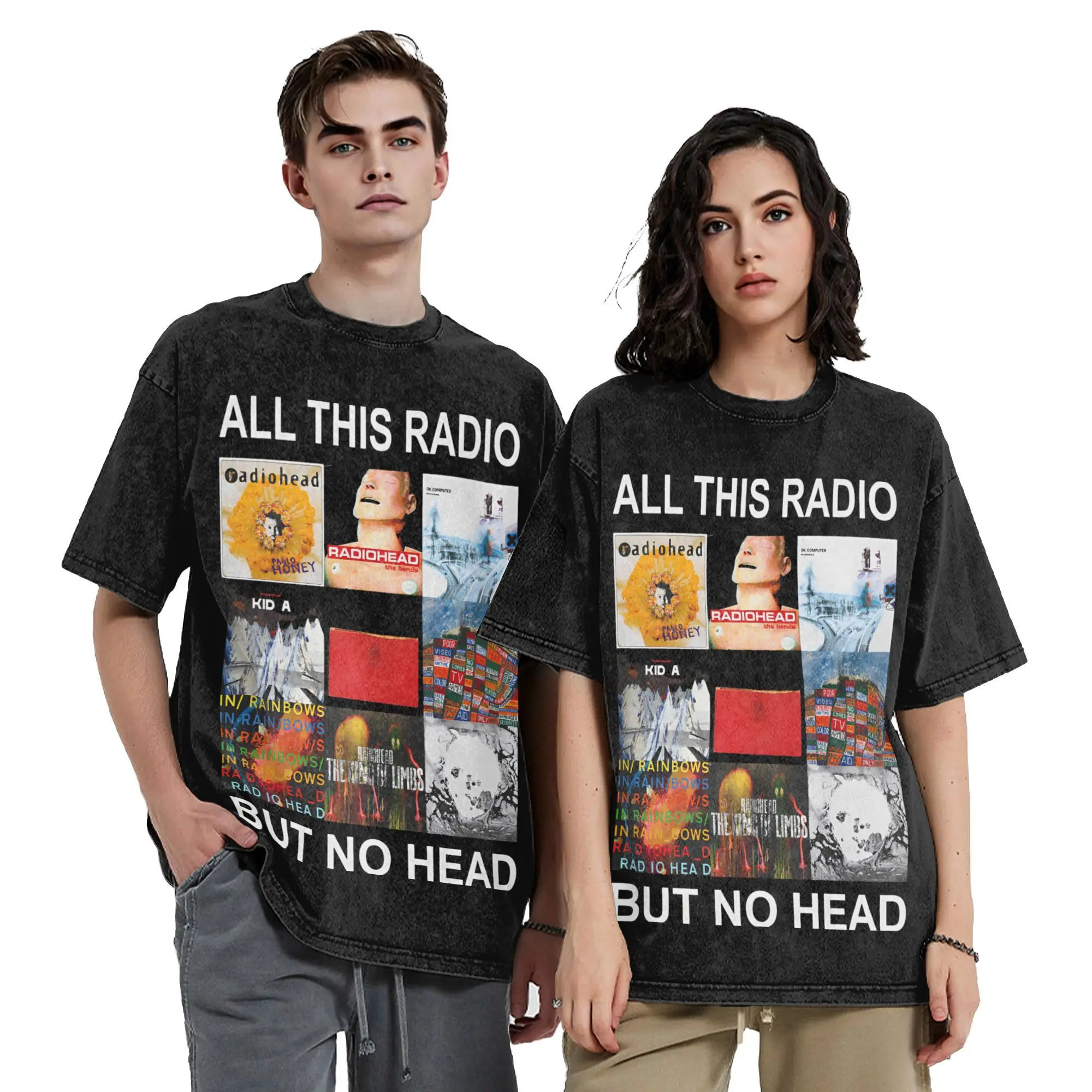 All This Radio But No Head Washed T Shirt Vintage Harajuku Men Women Radiohead Rock Band Oversize T-Shirts Tee Short Sleeve