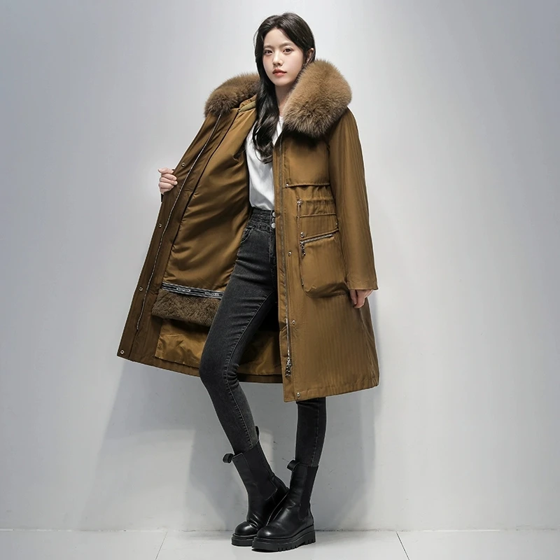 High-end Women's Fox fur collar Thick Warm Parker 2026 New Otter Rabbit Fur Inner Tank Detachable Long Winter Fur Coats Female